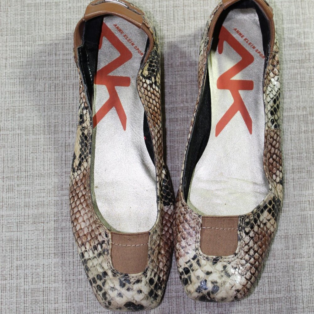 Anne Klein Sport Udele Size 7.5 Snakeskin Ballet-style Flats